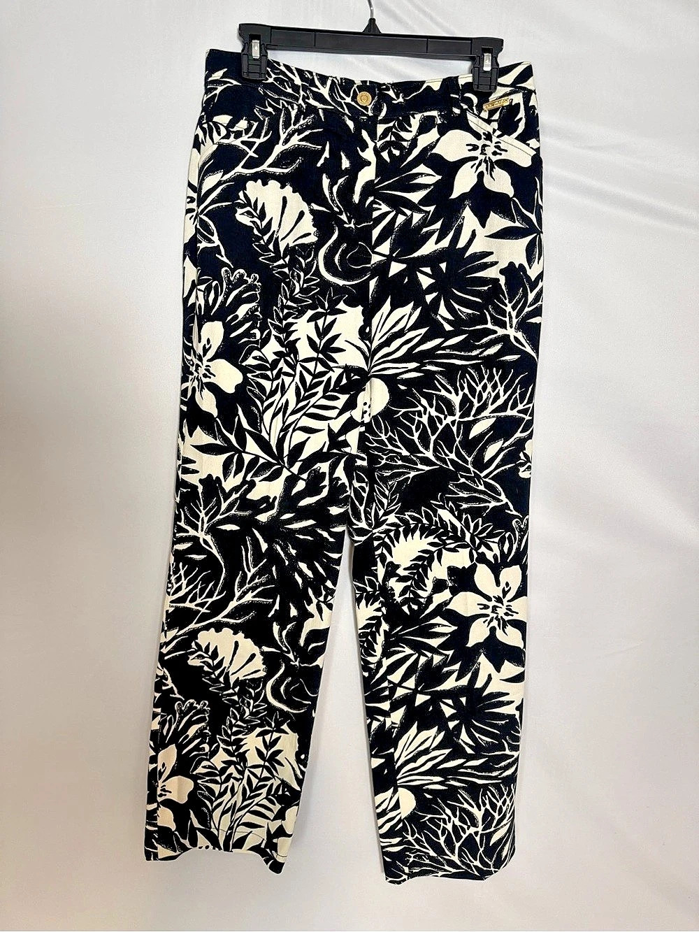 St. John Pants Women's Size 8 Black & Cream Floral Straight Leg